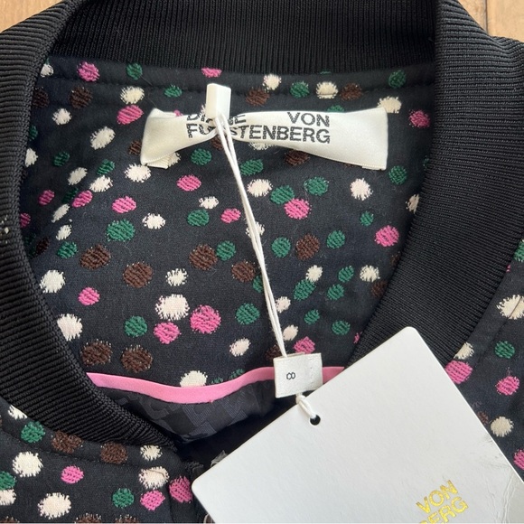 DVF Kara Bomber Jacket And Pencil Skirt Set Women’s 8 Blue Polka Dots NWT - Picture 5 of 16